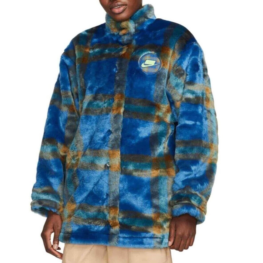 Nike Sportswear Faux-Fur Jacket DD4541-476 Shining Blue Women's Size XS